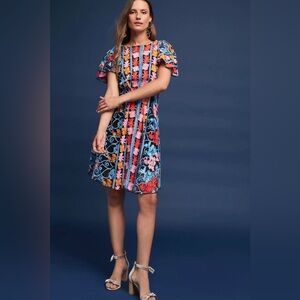 Anthropologie Ferra embroidered  colorful cover up Sheer Boho Romantic Dress